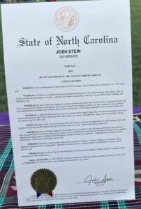 The official letter by the North Carolina governor