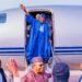 President Bola Tinubu waving on a plane