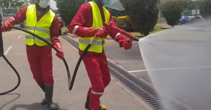 Fire service putting out fire